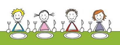 Dessin humoristiques de personnes attablées à une table pour déjeuner